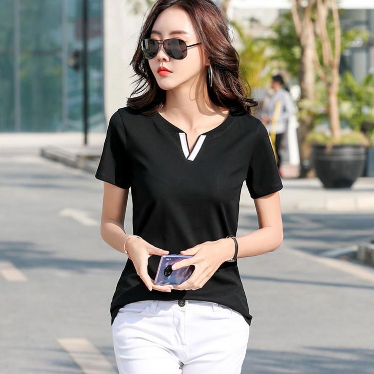 YYFS Moda dame ocazional vară primăvară culoare uni imprimeu mâneci scurte cu decolteu în V bluze și cămăși