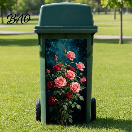 Mülleimer Aufkleber Wasserdichte Blumen Aufkleber Florale Aufkleber, Selbst?Klebende Mülltonnen-Aufkleber, Vintage-Muster-Dekor für Outdoor-Aufbewahrungsboxen