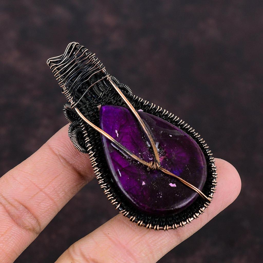 Lila Feuer Labradorit Anhänger Kupferdraht umwickelter Anhänger Handgefertigter Anhänger Kupferdraht umwickelter Schmuckanhänger Zum Verschenken Echter Edelsteinanhänger