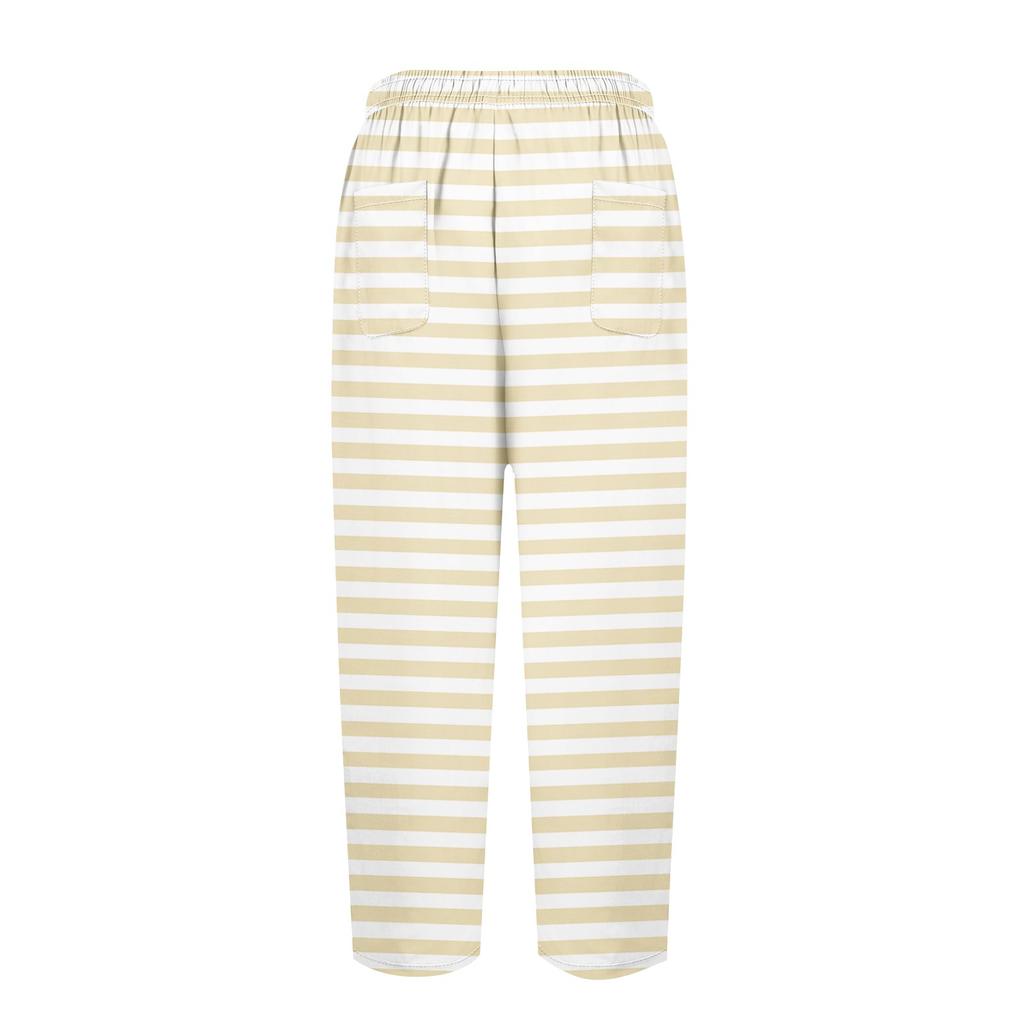 Damen Casual Hosen Modische Streifen Druck Casual Hosen Mit Taschen