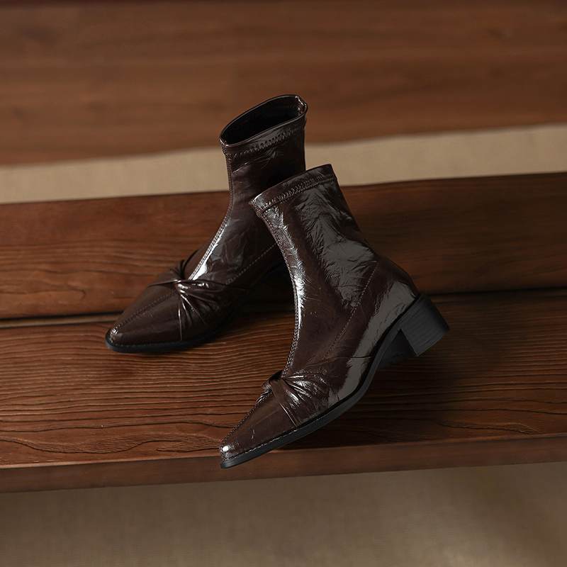 Krazing Po Microfiber Winter Pointed Toe Size 33 Western Boots Size 43 Butterfly-knot Med Heels Ankle Boots