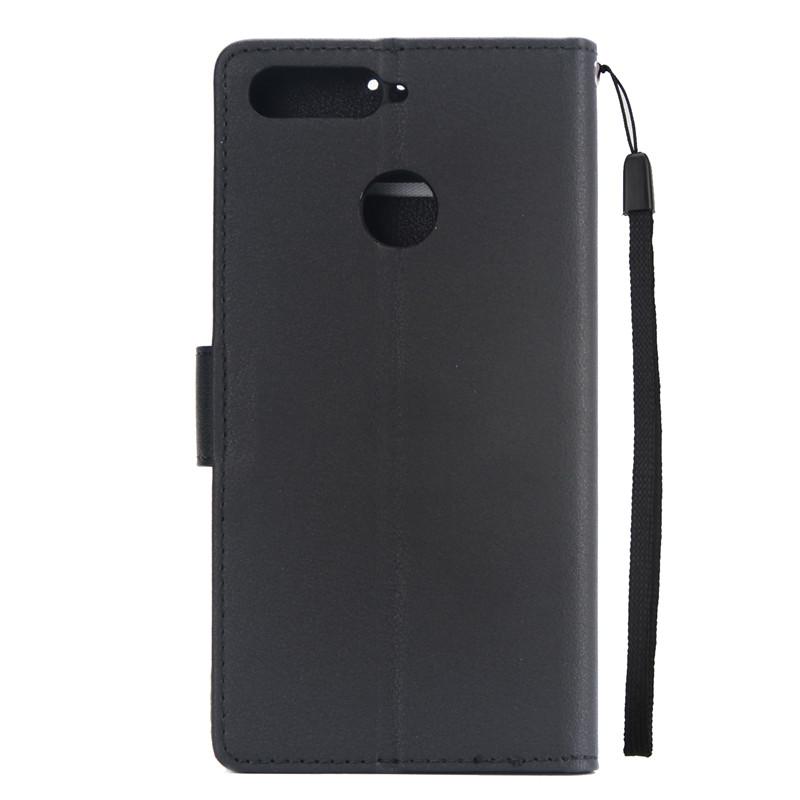 Huawei Y6 Prime 2018 Y5 Y6 Y7 Y9 2019 için Y6 Prime 2018 Deri Kılıf Kapak Klasik Düz Renk Flip Cüzdan Telefon Kılıfları Coque
