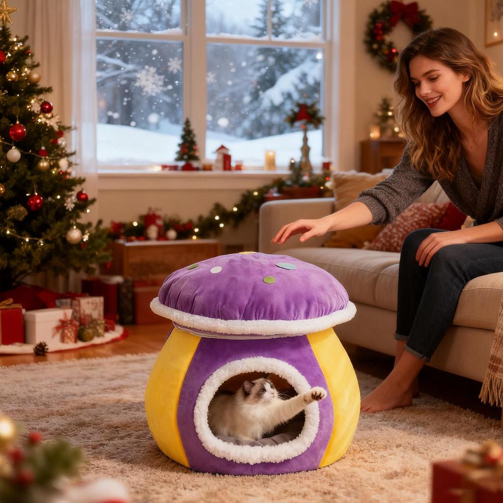 Covered Cat Bed Semi-Enclosed Warm Sleeping Kennel Indoor Cat House For Puppy Animal Indoor Living Room Bedroom Balcony
