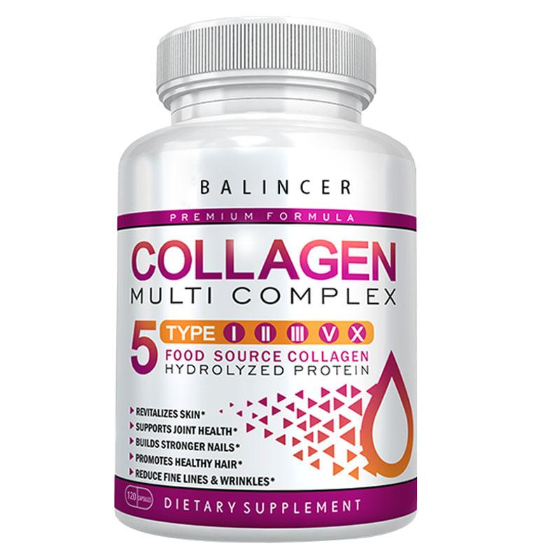 BALINCER Collagen Multi Complex Supplement, 5 Types (I II III V X), 1000mg Complex, 120 Caps
