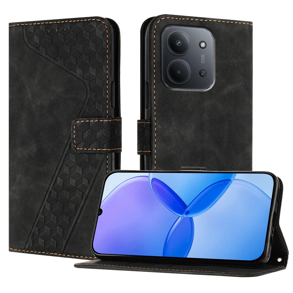 For Xiaomi Redmi 15C 4G (Global) (171mm) Leather Case 7-Shaped Pattern Wallet Stand Shockproof Phone Cover
