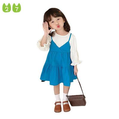 Girls' Spring and Autumn Dress Children's Fake Two-Piece Skirt Baby Cute Princess Dress