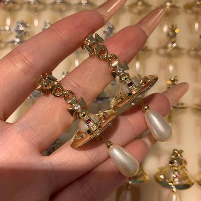 1 Pair of High-end Light Luxury Water Drop Three-dimensional Imitation Pearl Long Water Drop Fringed Earrings, Stud Earrings.