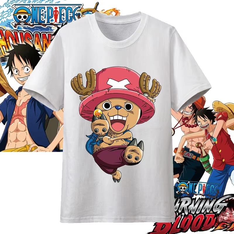 One Piece Anime Character Printing Oversized Cotton Tshirt Men and Women Comfortable Y2K Childrens Clothing Summer Tshirt