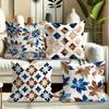 Blue & Brown Floral & Geometric Throw Pillow Cover With Short Plush Print For Living Room Decoration Cushion Cover Pillow Covers