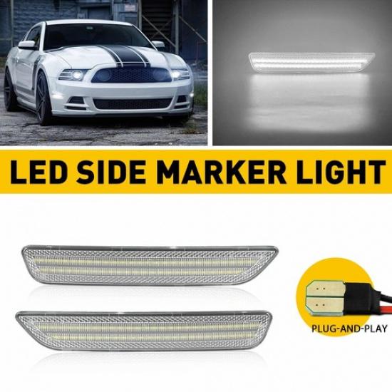 For 2010-2014 Ford Mustang Smoked Lens Front & Rear LED Side Marker Lights 4PCS
