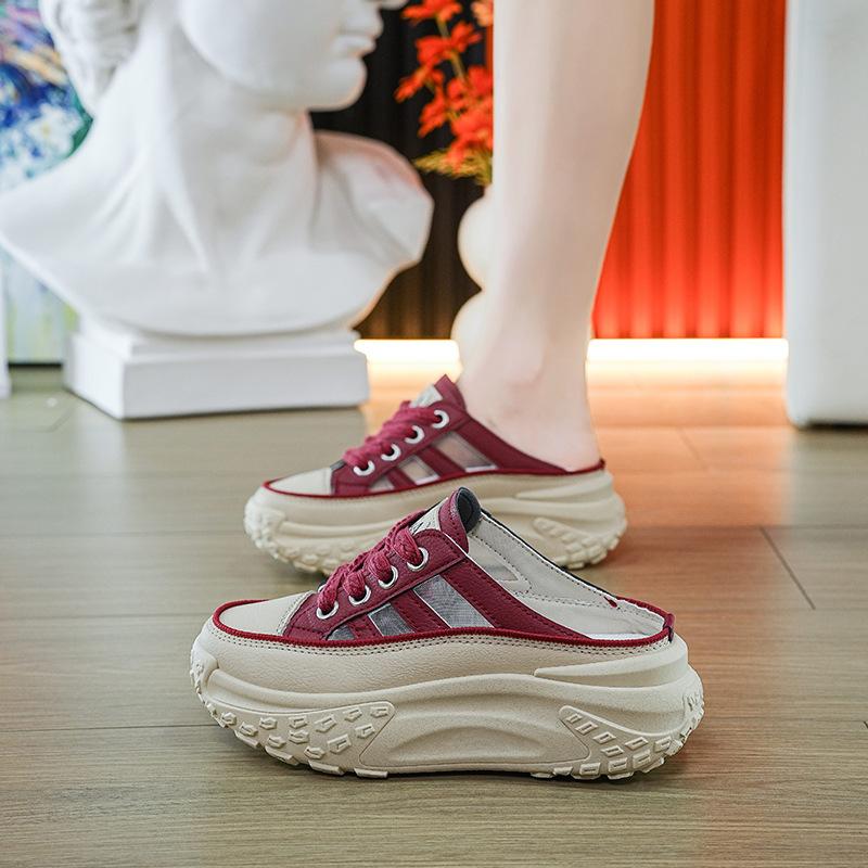 Breathable Soft-soled Thick-soled Versatile Hollow Mesh Women's Shoes Fashionable Half-support Mesh Surface Summer Non-slip