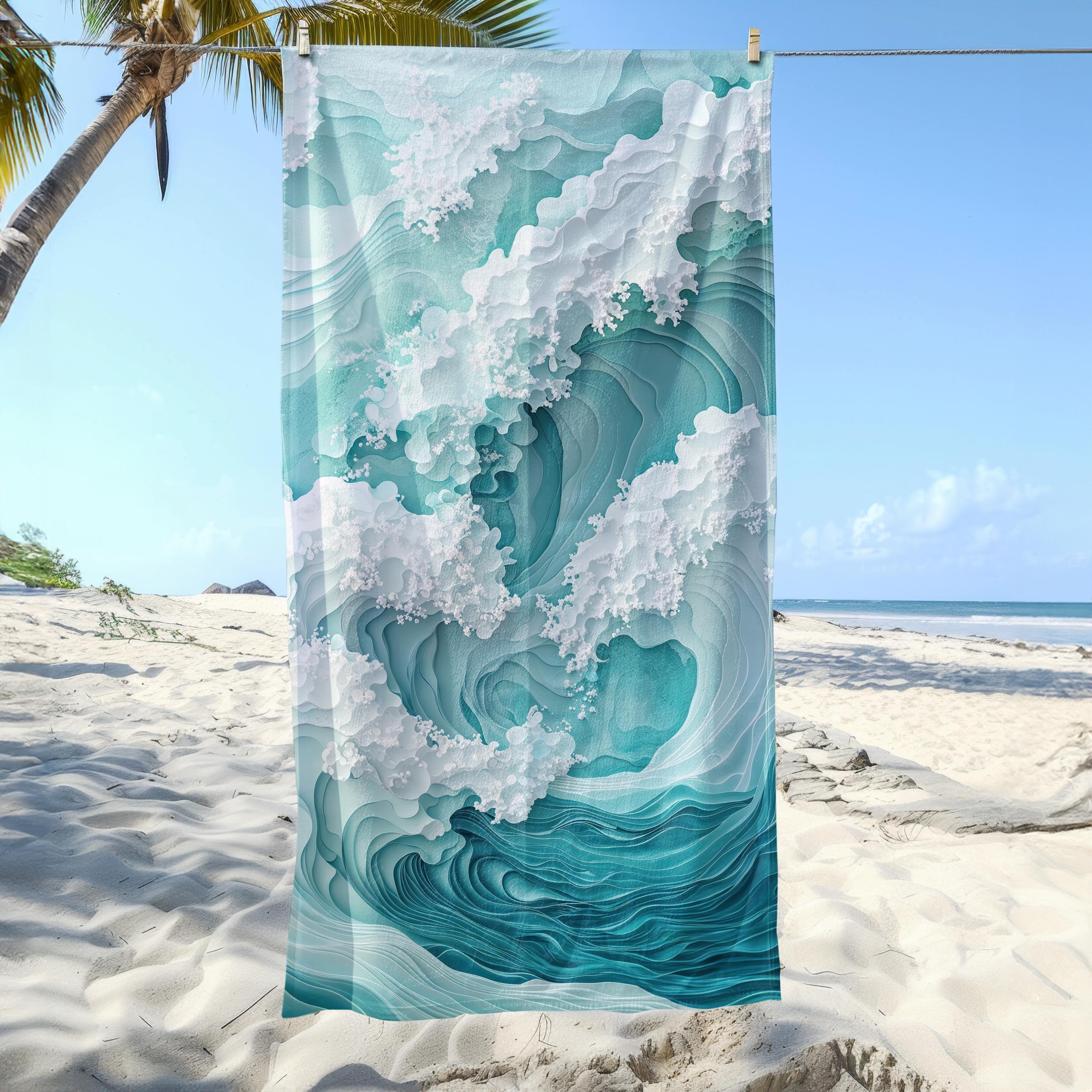 

1PC Ocean Wave Seafoam Beach Towel, Soft Cotton Backing, Summer Nautical Coastal Beach Blanket, Ideal Gift for Him & Her W40*H60(CM)
