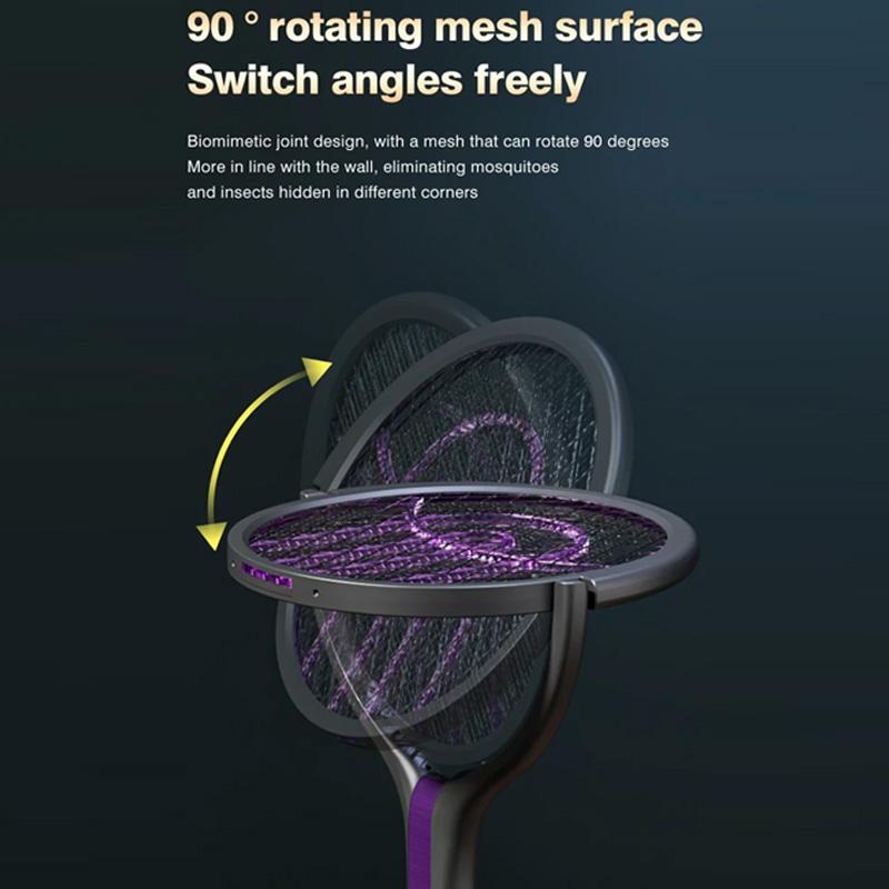 USB Rechargeable Electric Mosquito Swatter Foldable & Retractable Design with Auto LED Attractant Home Outdoor Bug Zapper
