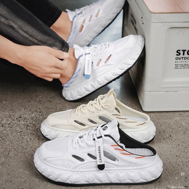 Fashion Fashion Trend Casual Thick Soled Half Draggers for Men 2025 Summer Mesh Hollow Breathable Versatile Comfortable Chunky Slippers