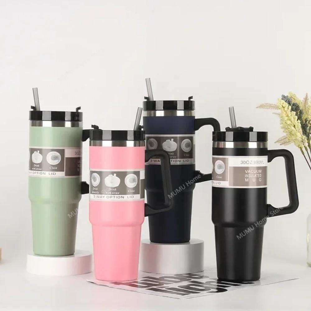 20oz/30oz Stainless Steel Thermos Mug With Straw Car Insulated Cup Tumbler for Outdoor Sports Keeps Cold and Heat Thermal Mug
