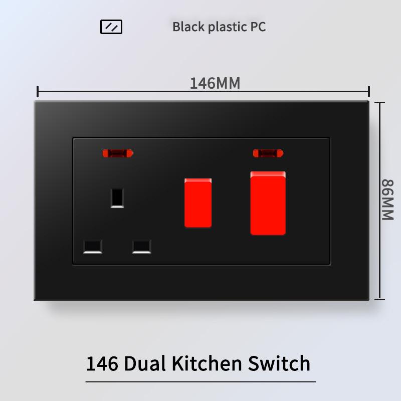 13A British Standard Socket with USB & Type-C Fast Charging, Light Switch, Black Panel for Hong Kong & Macau