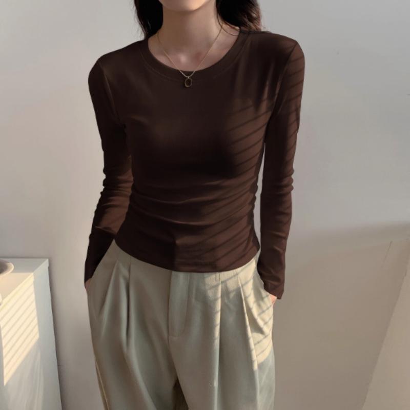 

Women s Slim Fit Long Sleeve Base Layer Top - Stylish, Waist-Slimming, Short Design for Spring & Autumn, 2025 Edition. M (95-105 lbs) темный кофе
