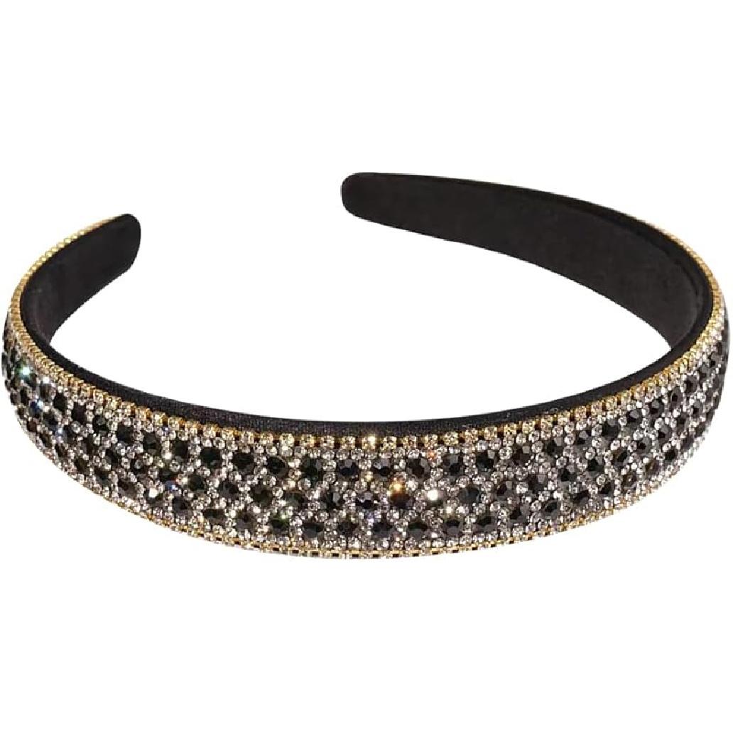 Glitter Rhinestone Headband Bling Sparkly Hairband Jeweled Embellished Hairband Decorative Sparkle Headband Non Slip Hair Hoop for Women Girl Black