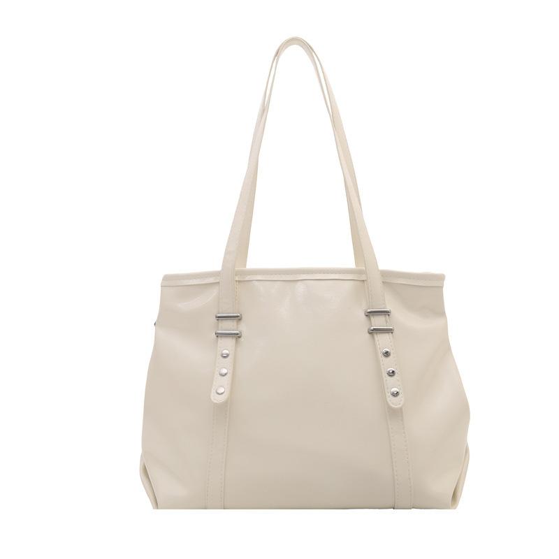 Retro Oil Wax Leather Large Capacity Tote Bag For Women Casual Shoulder Bag With Rivet Decoration For Daily Work Travel Use
