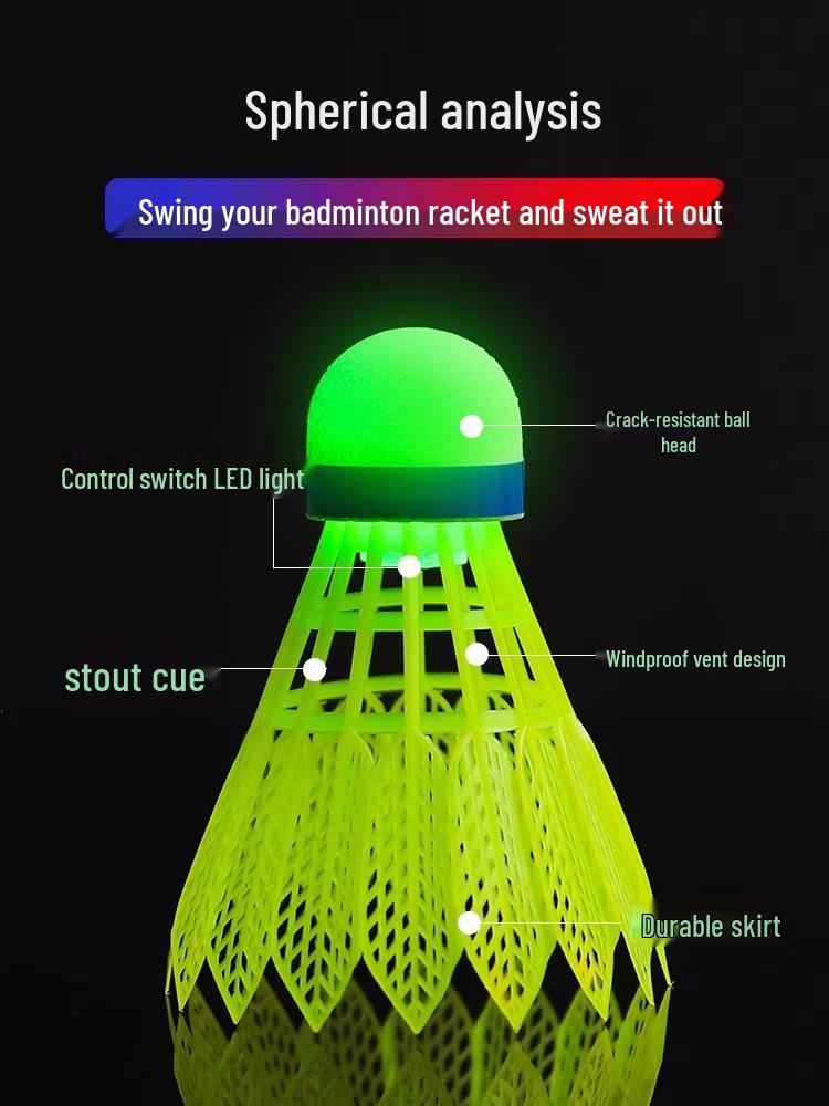 Luminous Windproof Outdoor Badminton Shuttlecock - Durable, High Elasticity, Unbreakable, and Wind Resistant.