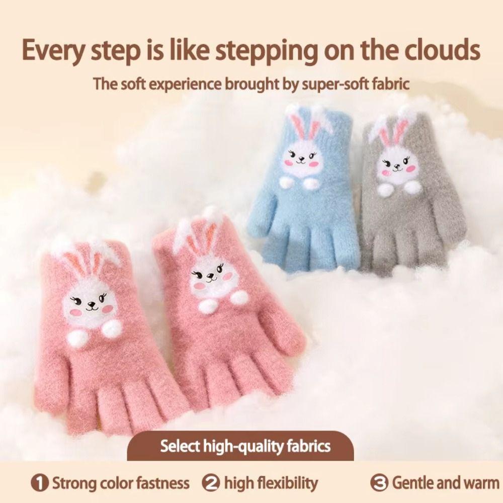Thickened Rabbit Knitted Mittens Windproof Child Cold-Proof Gloves Winter Warm Gloves  Child