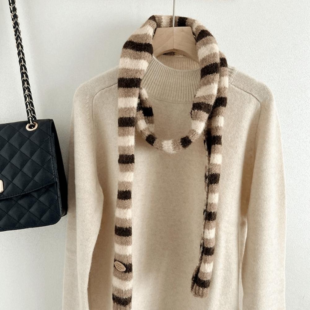 Narrow Cashmere Knitted Scarf Thickened Winter Shawl Soft Striped Scarf  Daily