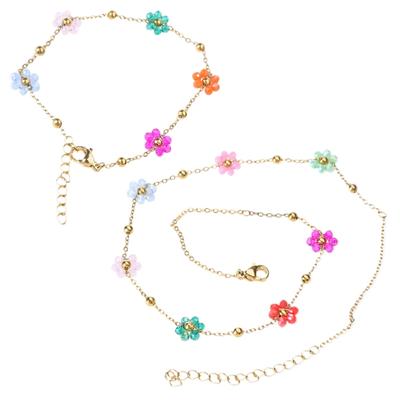 Fashion Colorful Flower Bead Bracelets Necklace Wristband Sweet Cute Choker Necklace Adjustable Bangle Jewelry
