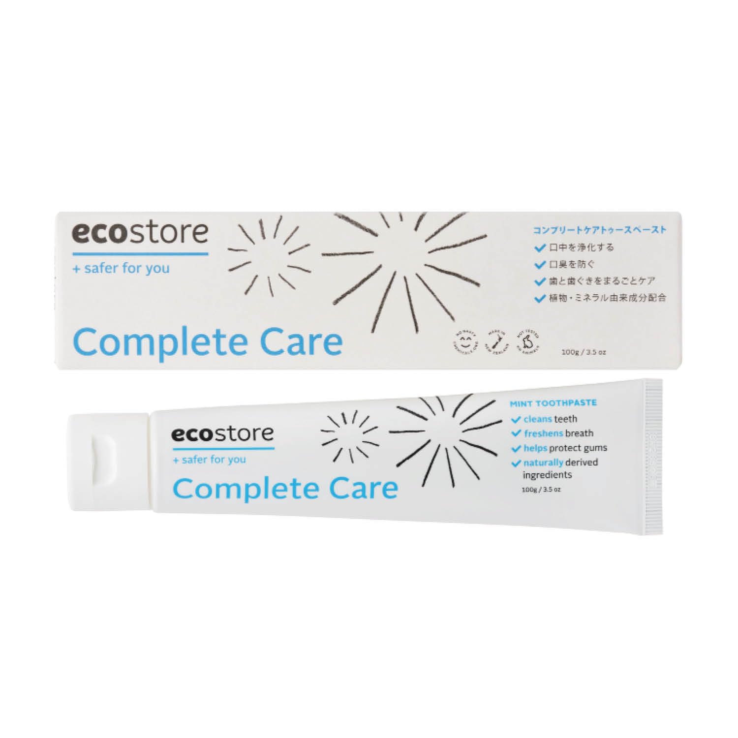 

ecostore Complete Care Natural Baking Natural Peppermint Toothpaste, 100g, Soda, Fluoride-Free, Additive-Free, Plant-Based, Mineral-Derived белый
