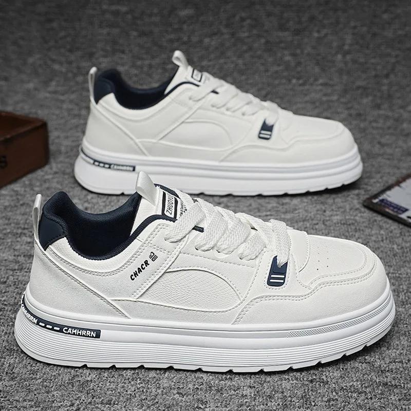 Men Casual Shoes Trend Men's White Shoes 2025 Spring Leather Surface Thick Sole Height Increasing Comfortable Casual Sneakers