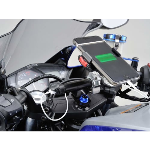 Daytona Motorcycle USB Power Supply & Clamp Bar USB (5V/2.1A) Compatible with iPhone/Android Stem Clamp Multibar USB Power Supply Short Low 100mm 9338