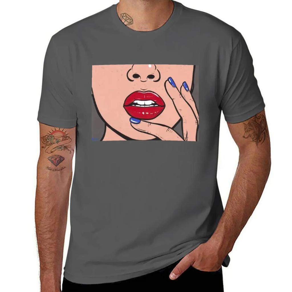 Red Lips Comic Girl T-Shirt oversizeds cute clothes t shirts