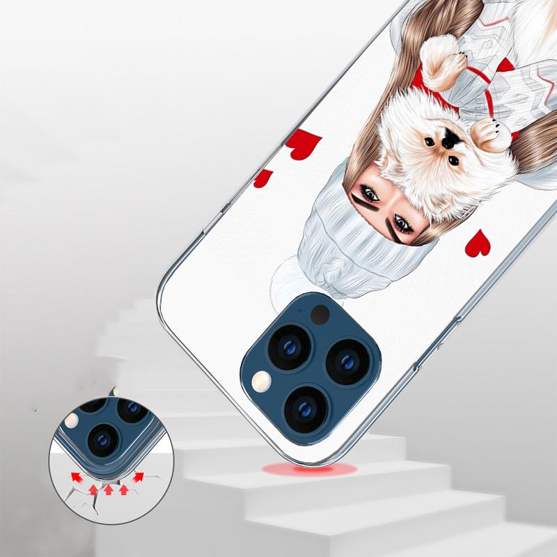 Christmas Art Girls Coffee Phone Case For iPhone 17 Air 16 Pro Max 16E 15 + 14 Plus 11 12 13 Mini 7 8 SE Gift Print Cover Fundas