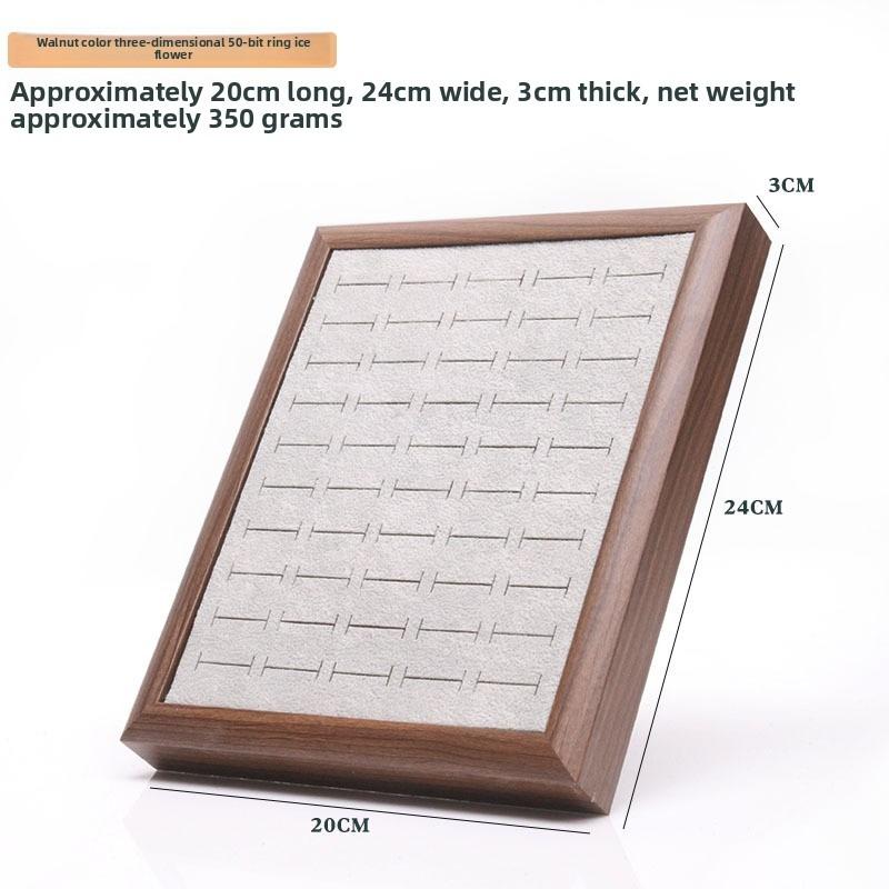 Frame-shaped Solid Wood Jewelry Holder, Spacious Tray for 50 Finger Rings, Earrings and Ornament Display Rack