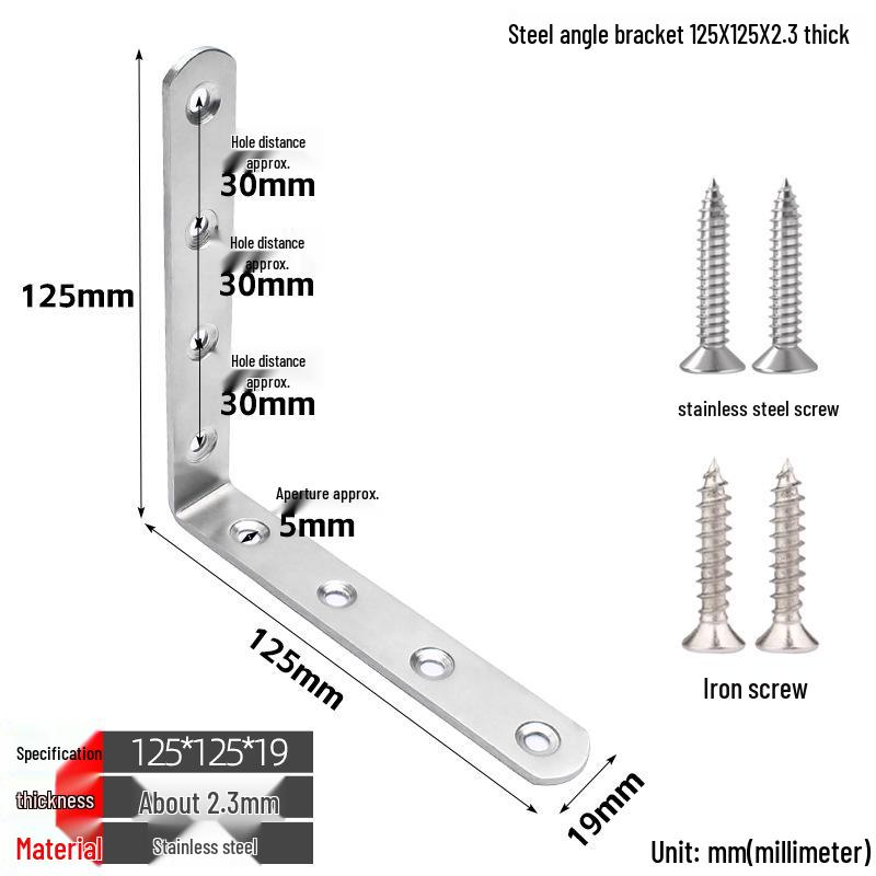 Thickened Stainless Steel 90° L-Shaped Bracket for Furniture and Shelves