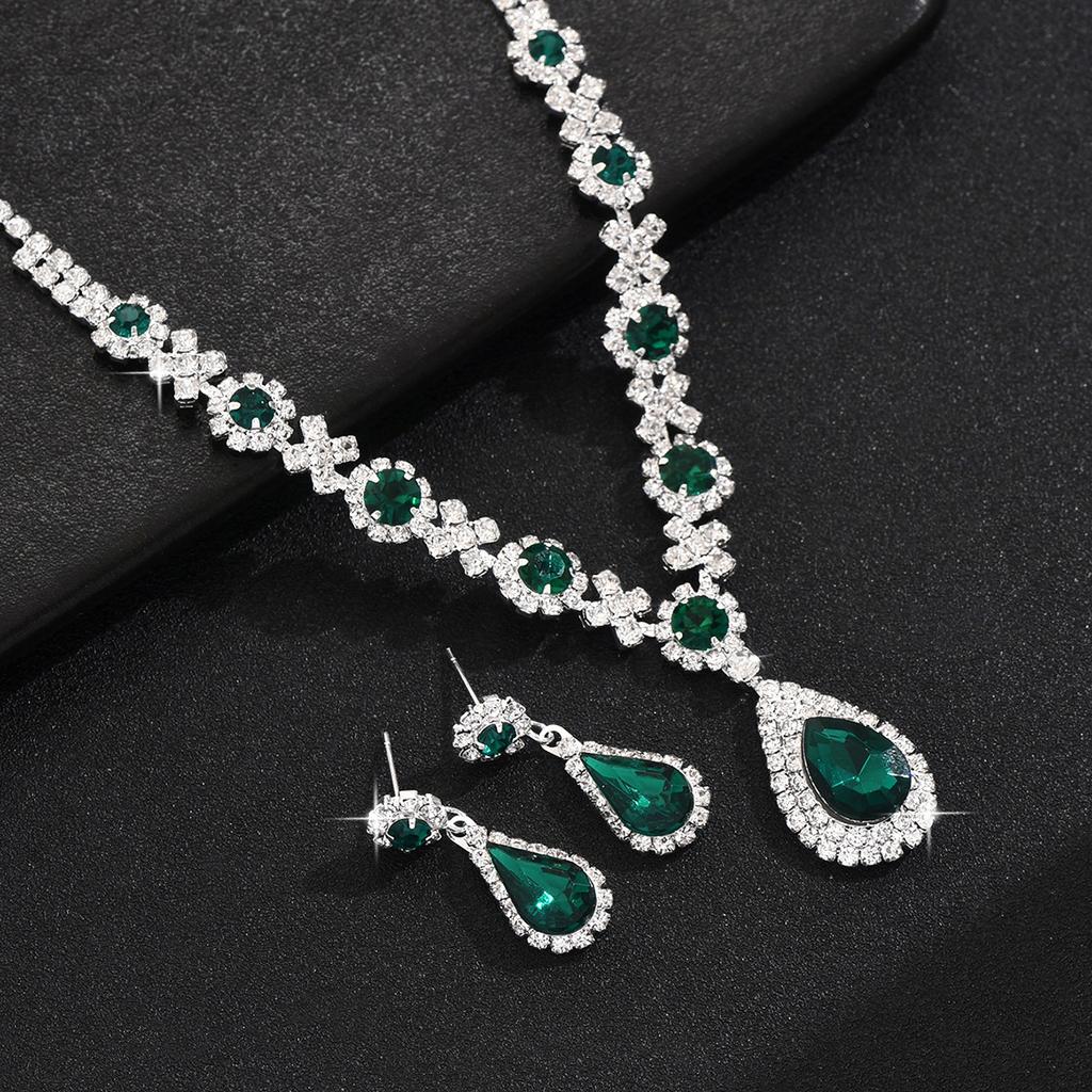 Women's Jewelry Set High-end Crystal Gemstone Women's Water Drop Necklace Stud Earrings Bracelet