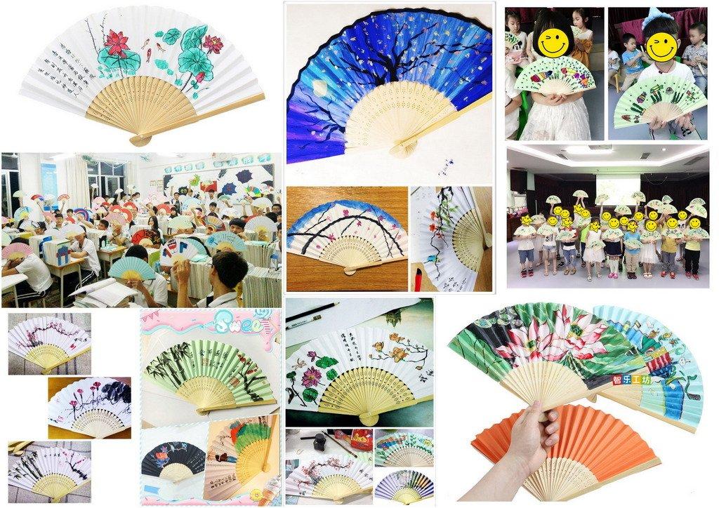 Jixin4you Folding Dance Poetry Japanese Heat Green Fan, Fan, Durable, Student, Plain, DIY, Dance, Recitation, Shogi, Coming-of-Age Ceremony, Wedding,