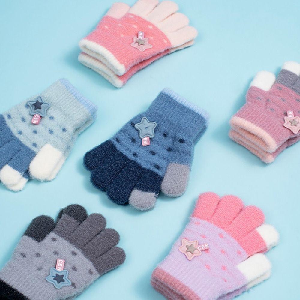 

Thicken Thicken Warm Mittens Windproof Full Finger Guantes Children Knitted Gloves For Boys/Girls