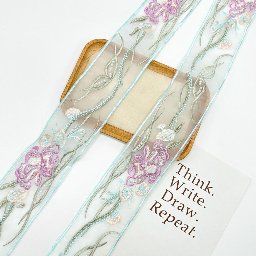 6.5Cm Pastoral Ethnic Style Bead Embroidery Three-Dimensional Flower Barcode Hanfu Neckline Belt Decorative Lace Accessories