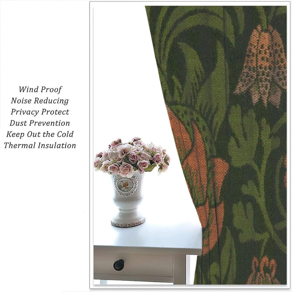 Vintage Bohemia William Morri Plant Flowers Window Curtains Abstract Art Retro Plants Pattern Print Drapes Curtain Blackout Polyester
