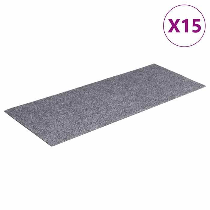 VidaXL Self-adhesive Stair Treads 15 Pieces 60 X 25 Cm Light Grey Rectangular 326915