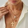 Fashion Imitation Pearl Cross Pendant Necklace, Wind Imitation Crystal Chain, Gemstone Collarbone Necklace.
