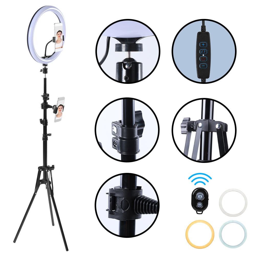 12 Inch Phone Live Ring Fill Light Set with 160cm Light Bracket Desktop Support Phone Clip