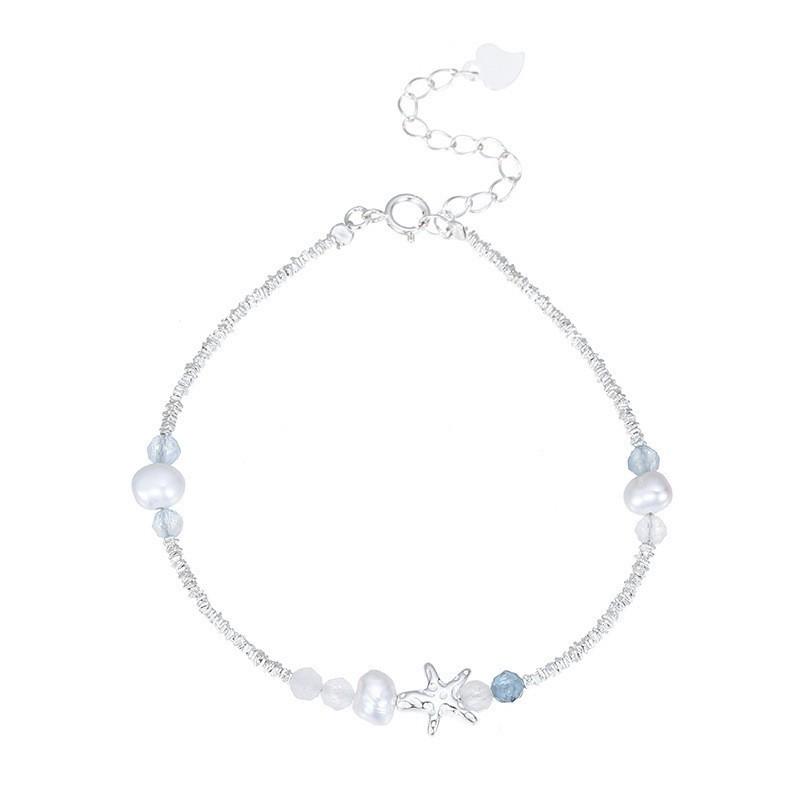 Sterling Freshwater Pearl Bracelet With Starfish Shell Charm Minimalist Layering Jewelry Women