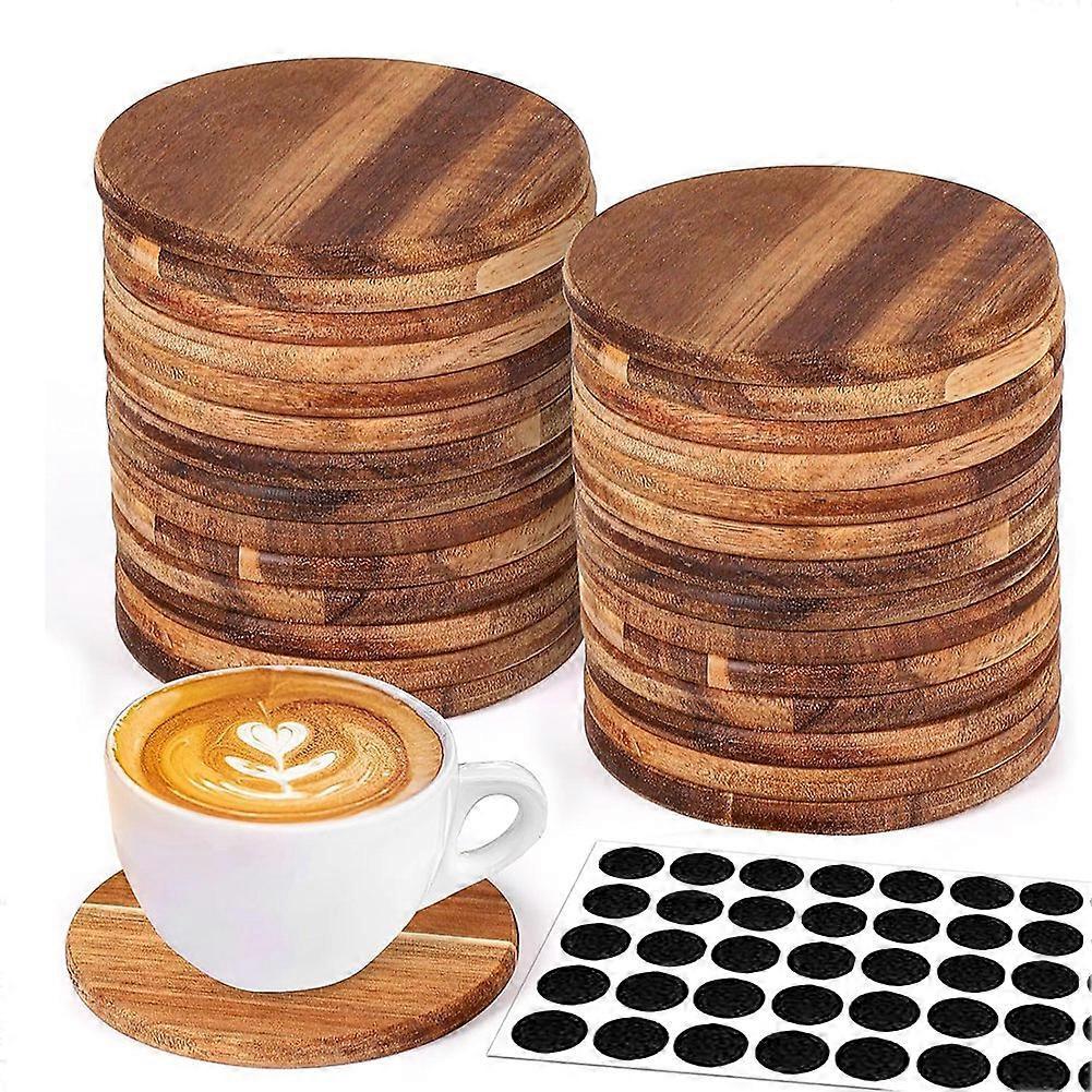 26 Pieces Unfinished Wood Coasters, 4 Inch Round Acacia-Wooden Coasters for Crafts with Non-Slip Silicon Dots