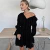 Sukienka V-neck damska wiosna i lato nowa sukienka z rękawami typu róg styl europejski i amerykański krótka sukienka szyfonowa