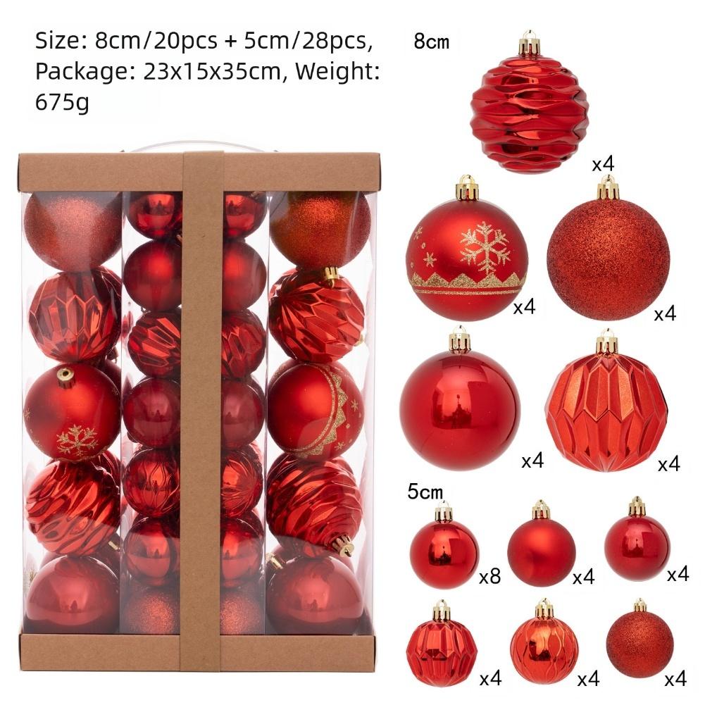 

48pcs Christmas Balls Christmas Tree Decoration Ornaments 5/8cm Gold Silver Red Shatterproof Balls For Xmas Hanging Decorations as show червоний