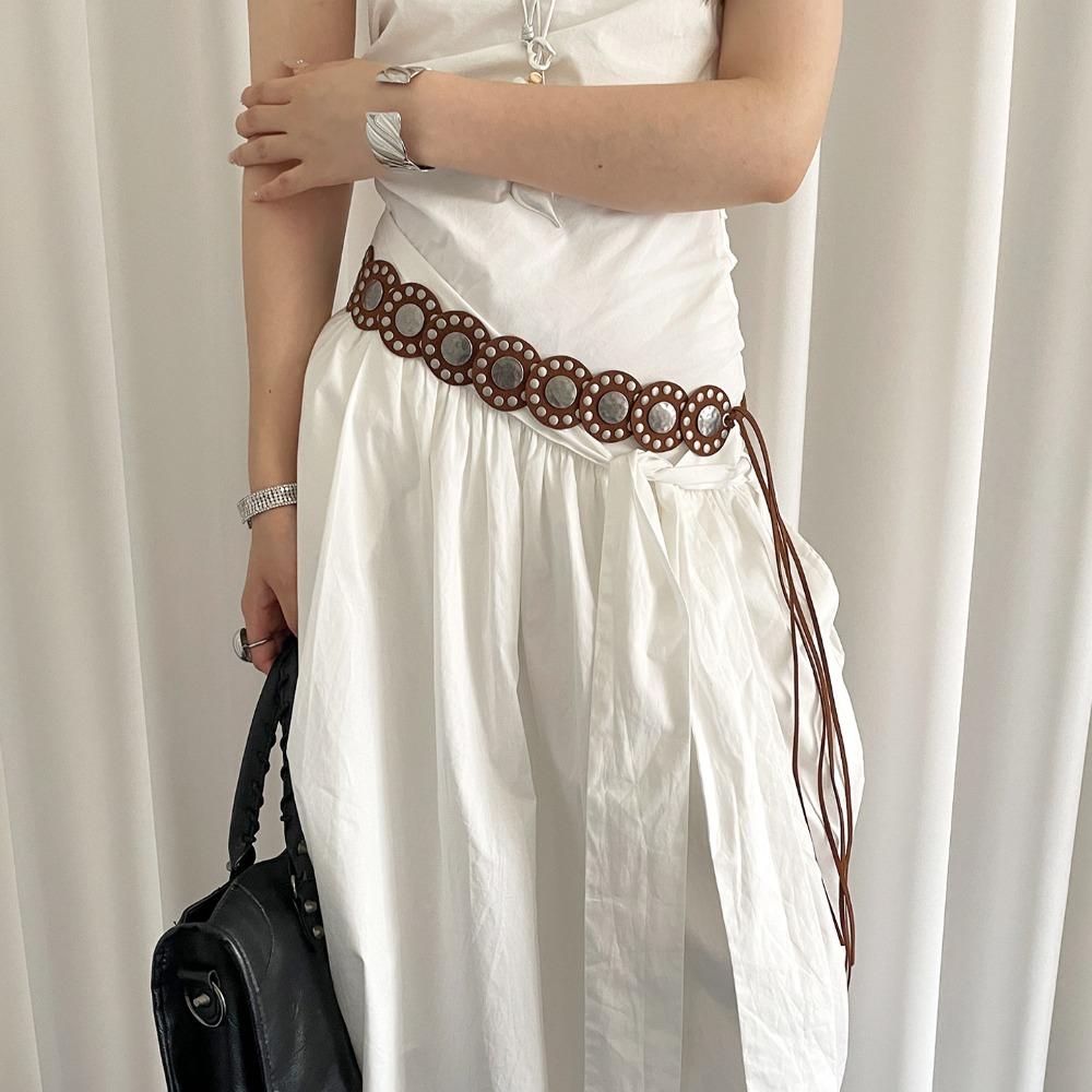 Genuine Leather Look Wide Belt Heavy-Duty Design Waist Belt Durable Rivet Belt