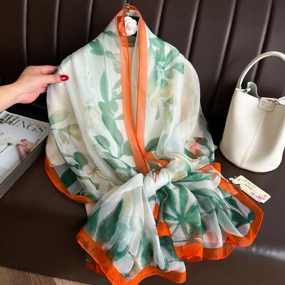 Elegantes Tuch Frühling Sommer Damen Strand Sonnenschutz Mode Weicher Schal Hohe Qualität Seide Dame Beliebte Drucktücher Hijab