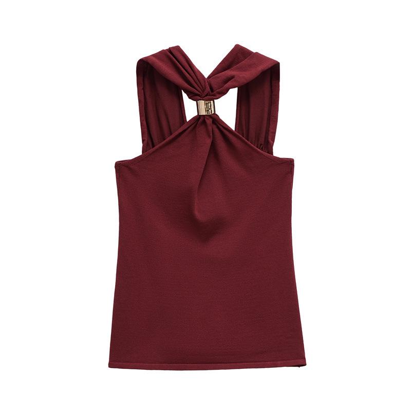 Metal Buckle Twisted Halter Slimming Women's Tank Top