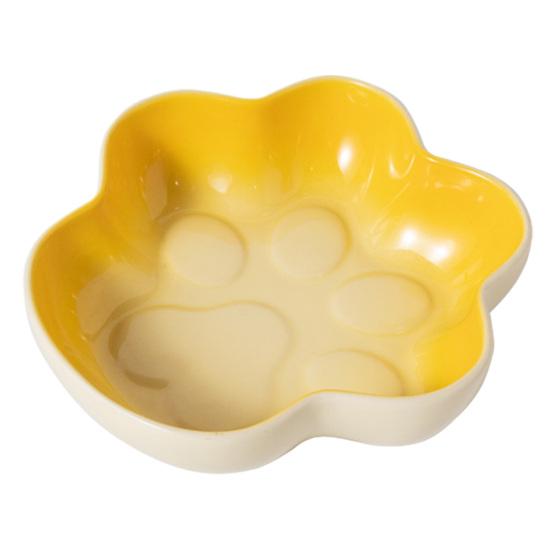 baizihuahu Cat Paw Shape Ceramic Bowl for Cats, Anti-Whisker Fatigue Kitten Food Water Dish, Microwave Dishwasher Safe Wide Shallow Pet Plate